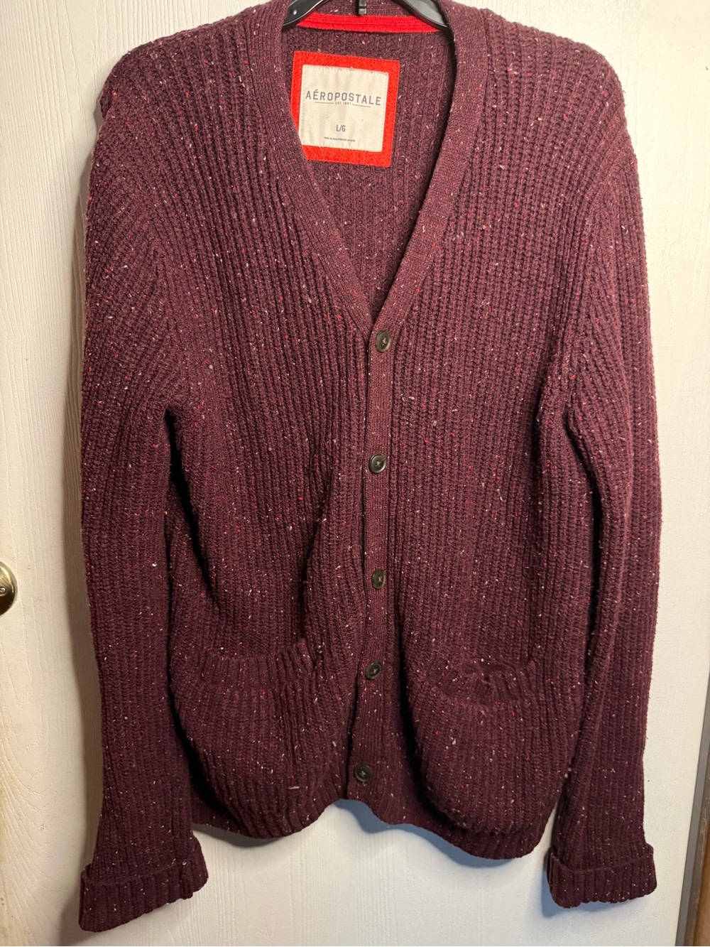 Aeropostale Women’s Burgundy Ribbed Button Cardigan